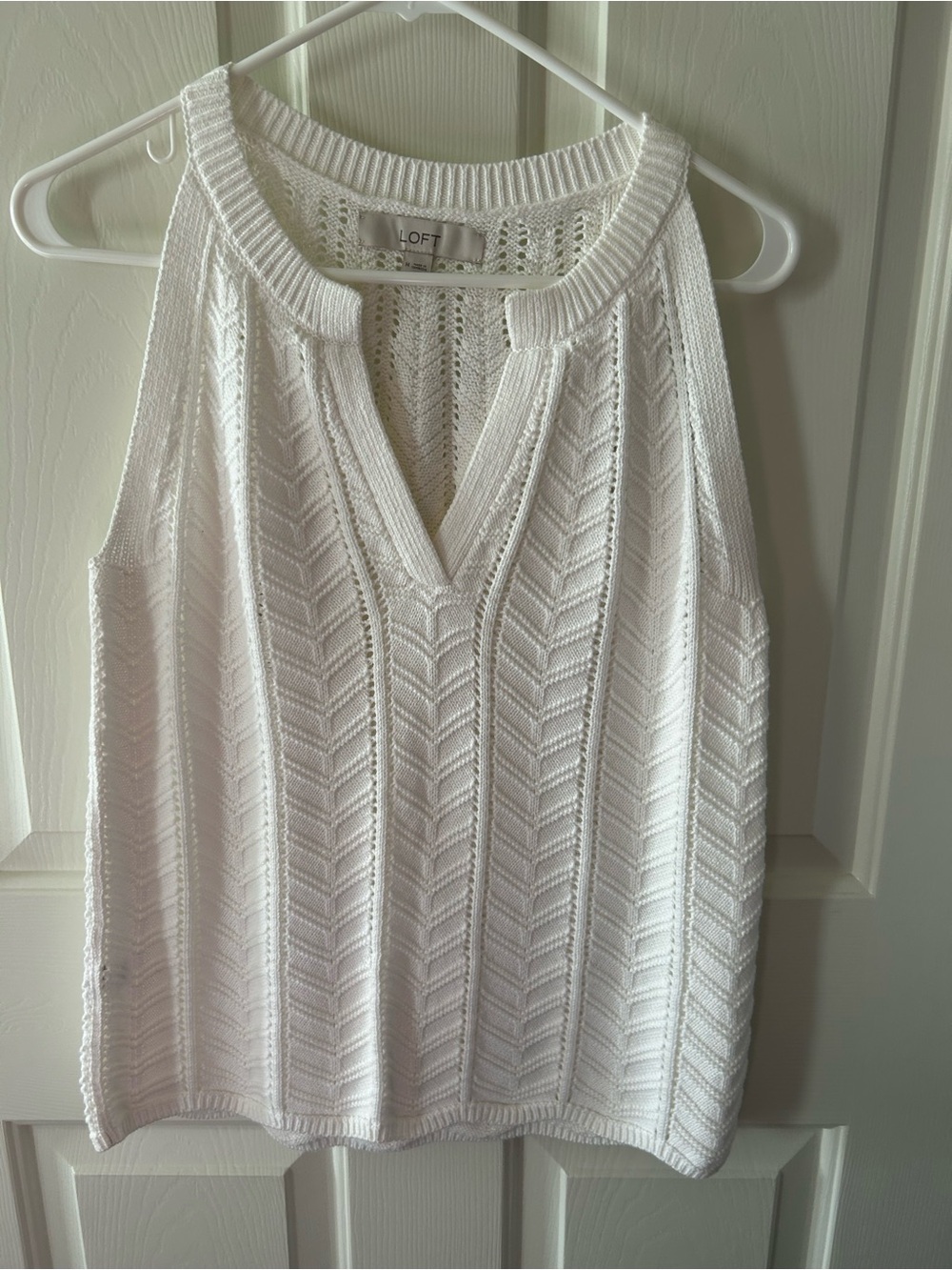 LOFT White Knit Halter Tank with V-Notch